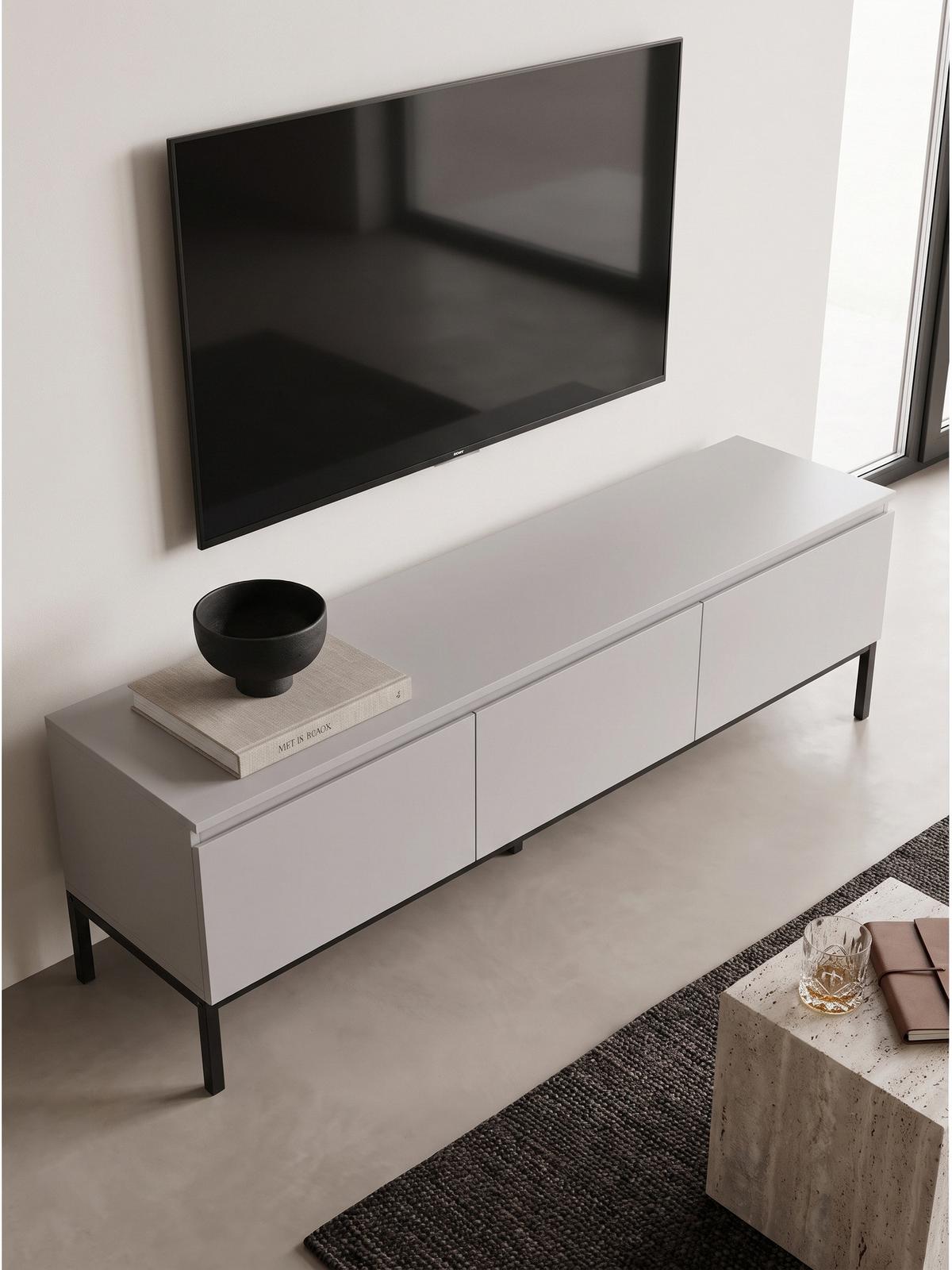 LOWBOARD GAETA, MDF, Hellgrau, 150 x 37 x 46 cm - Schwarz/Grau, Holzwerkstoff/Metall (150/46/37cm) - KADIMA DESIGN