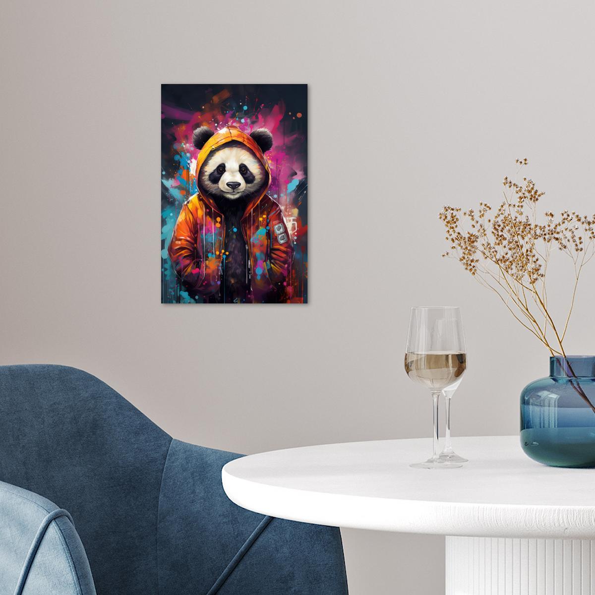 POSTER Panda - Jacke - Graffiti - Orange Room Decor 20x30 cm - Orange, Papier (20/30/0.1cm) - MuchoWow