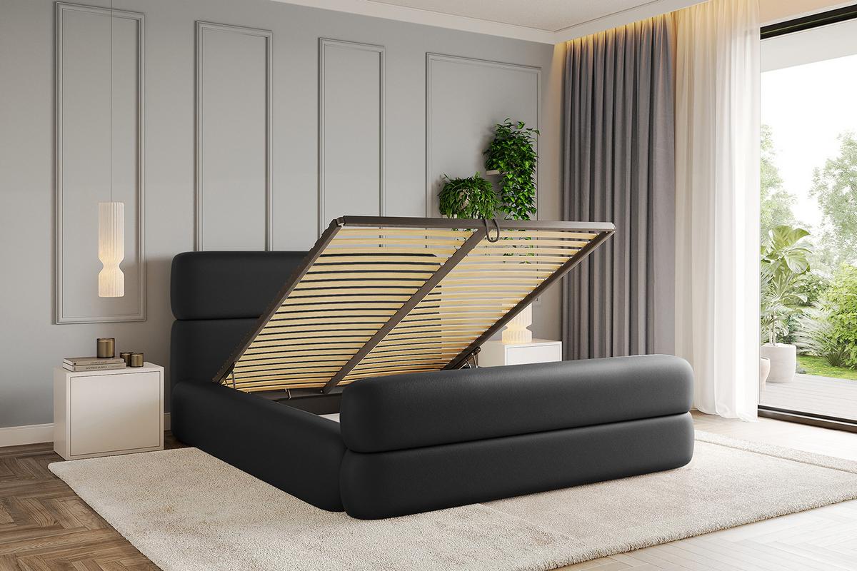 POLSTERBETT mit Bettkasten, Fußteil und Lattenrost, Boxbett ohne Matratze - ENORA-Z 180x200 Schwarz Kunstleder - Schwarz Hochglanz, Holzwerkstoff/Textil (180/200cm) - ALTDECOR
