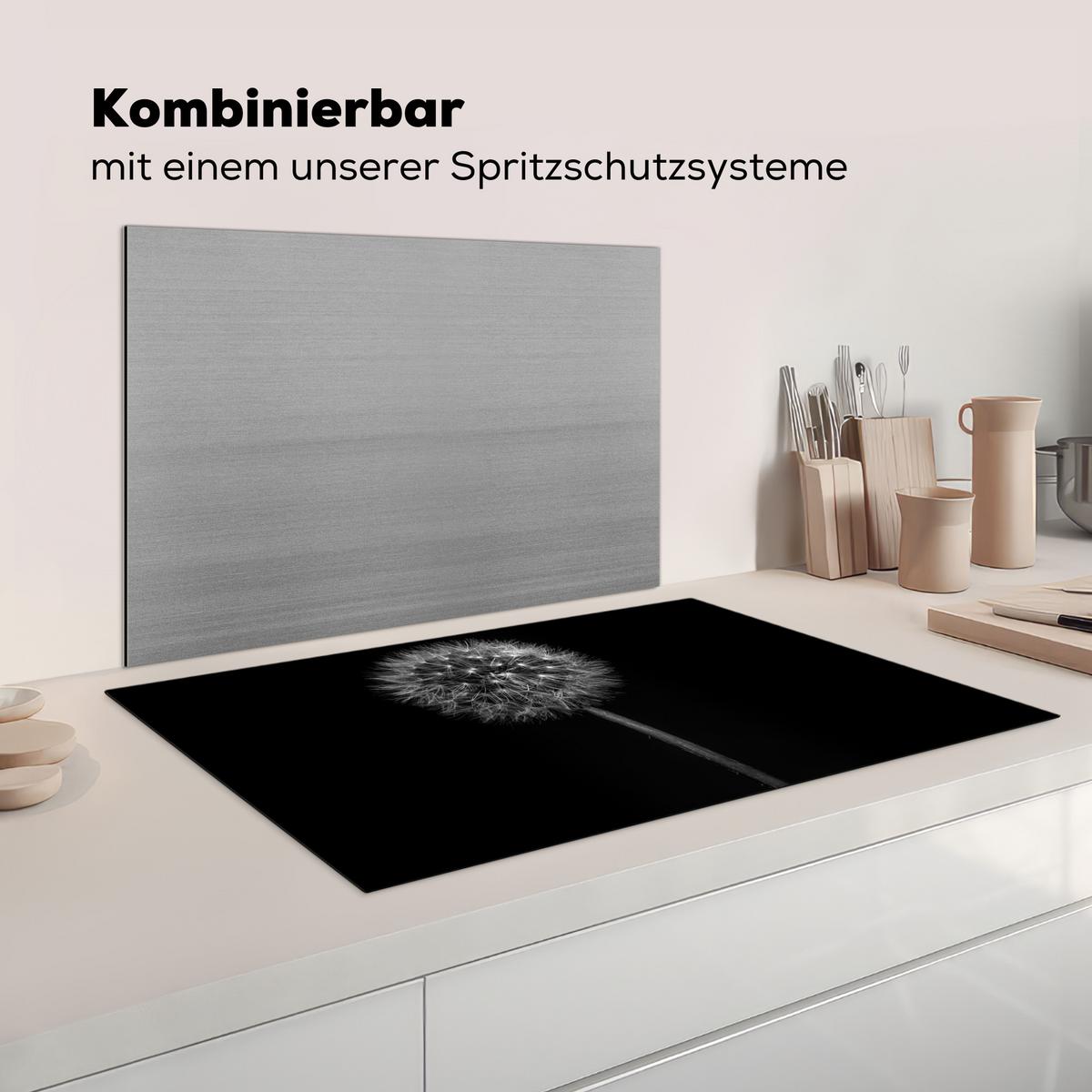 HERDABDECKPLATTE Löwenzahn - Schwarz - Floral - Botanisch Ceranfeldabdeckung 85x52 cm - Grau, Kunststoff (85/52/0.2cm) - MuchoWow