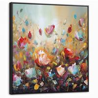 LEINWAND Bilder mit Rahmen - Blumen - Kunst - Natur - Ölgemälde - 90x90 - Multicolor, Textil (90/90cm) - MuchoWow
