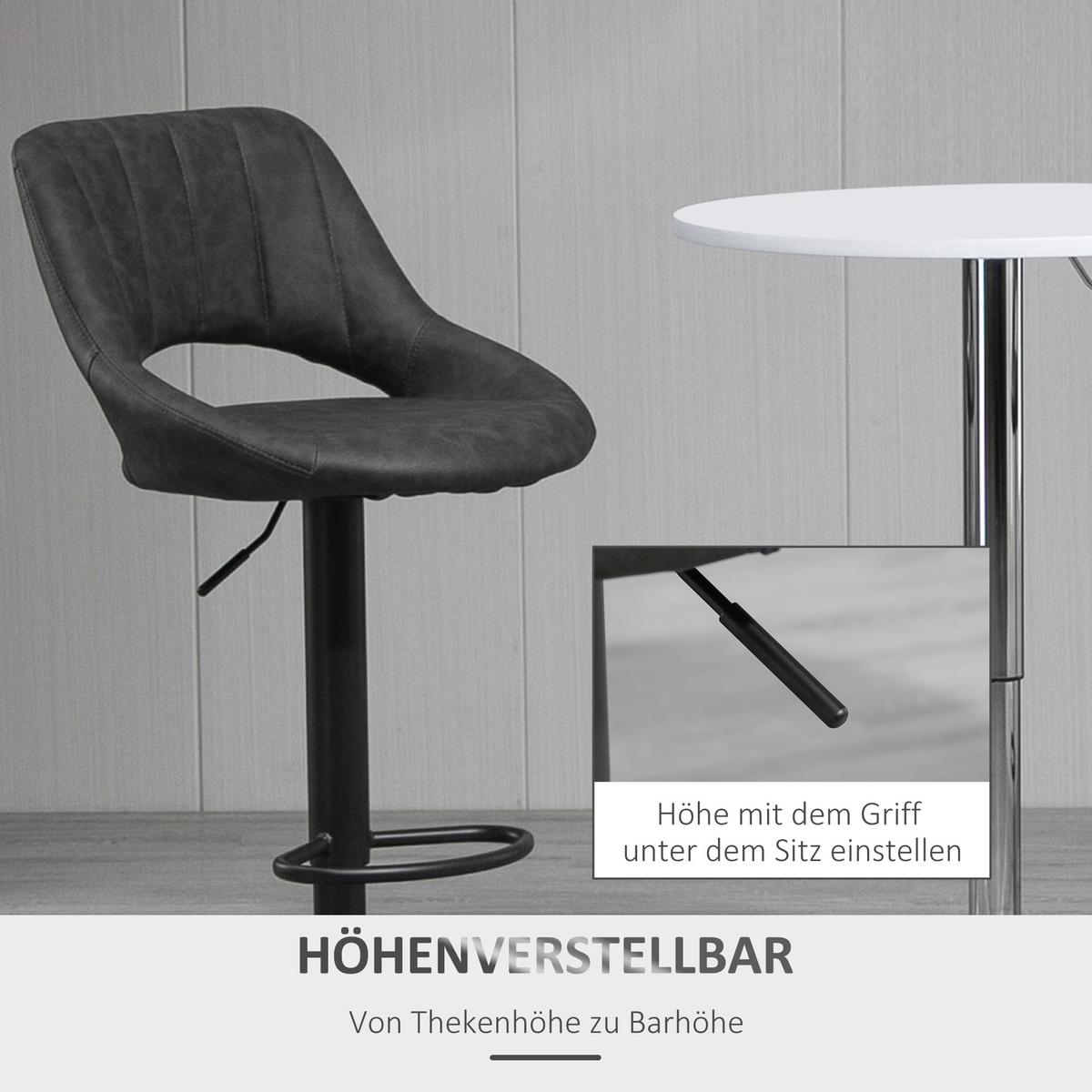 BARHOCKER-SET, 2 Hocker, Küchenhocker, Lederoptik, drehbar mit Fußstütze - Grau, Kunststoff (47/109/52cm) - HOMCOM