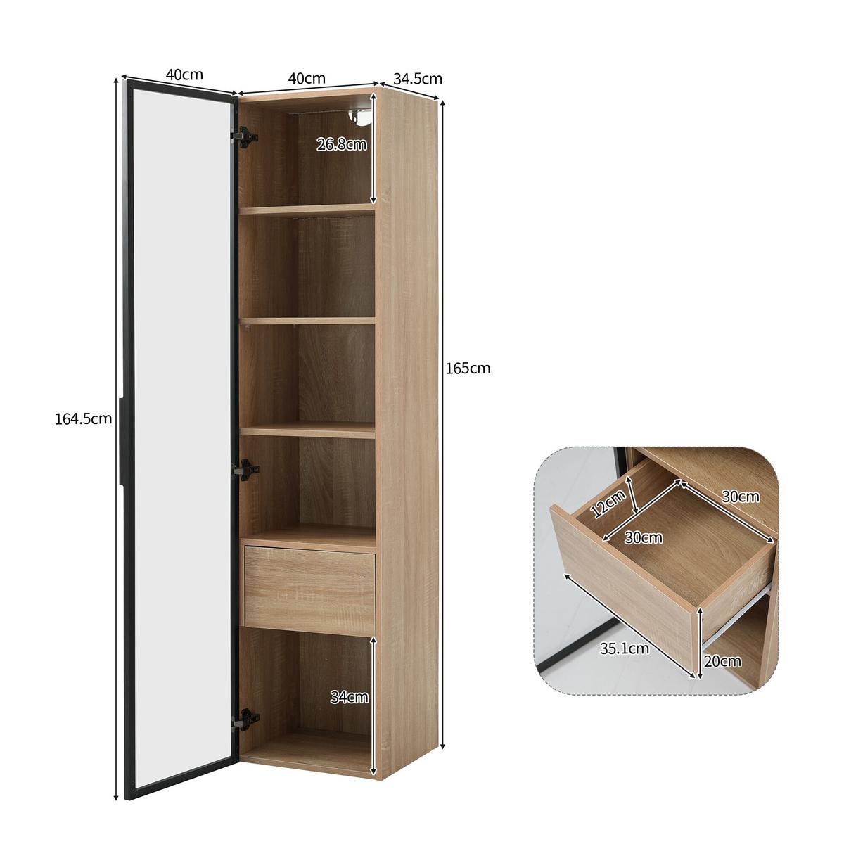 VITRINENSCHRANK in Holzoptik 40/34.5/165 cm - Braun, Glas/Holzwerkstoff (34/165/40cm) - Urban Meuble