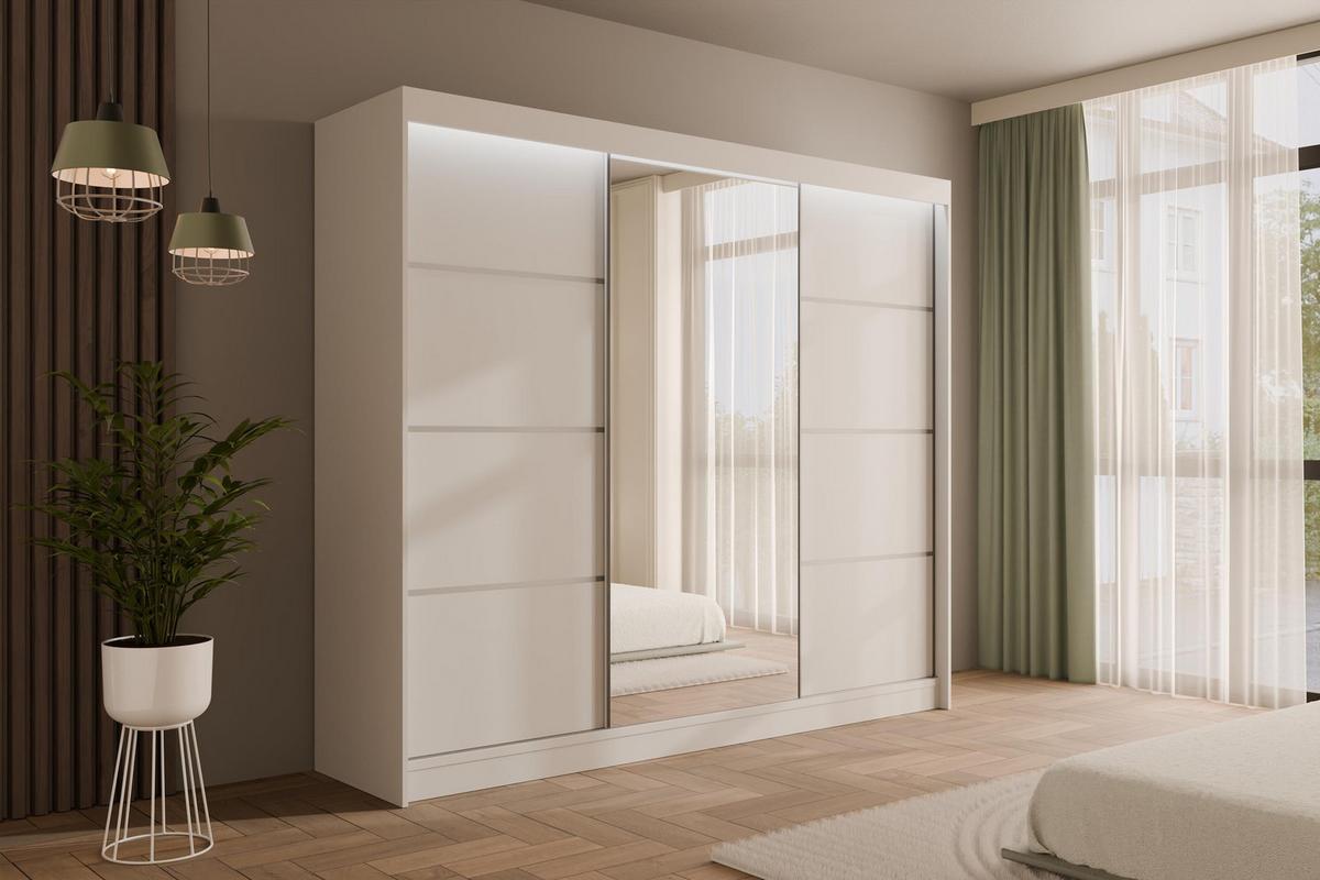 KLEIDERSCHRANK PAOKI mit LED - 250 cm - Weiß - Weiß, Holzwerkstoff (250/215/61cm) - ALTDECOR