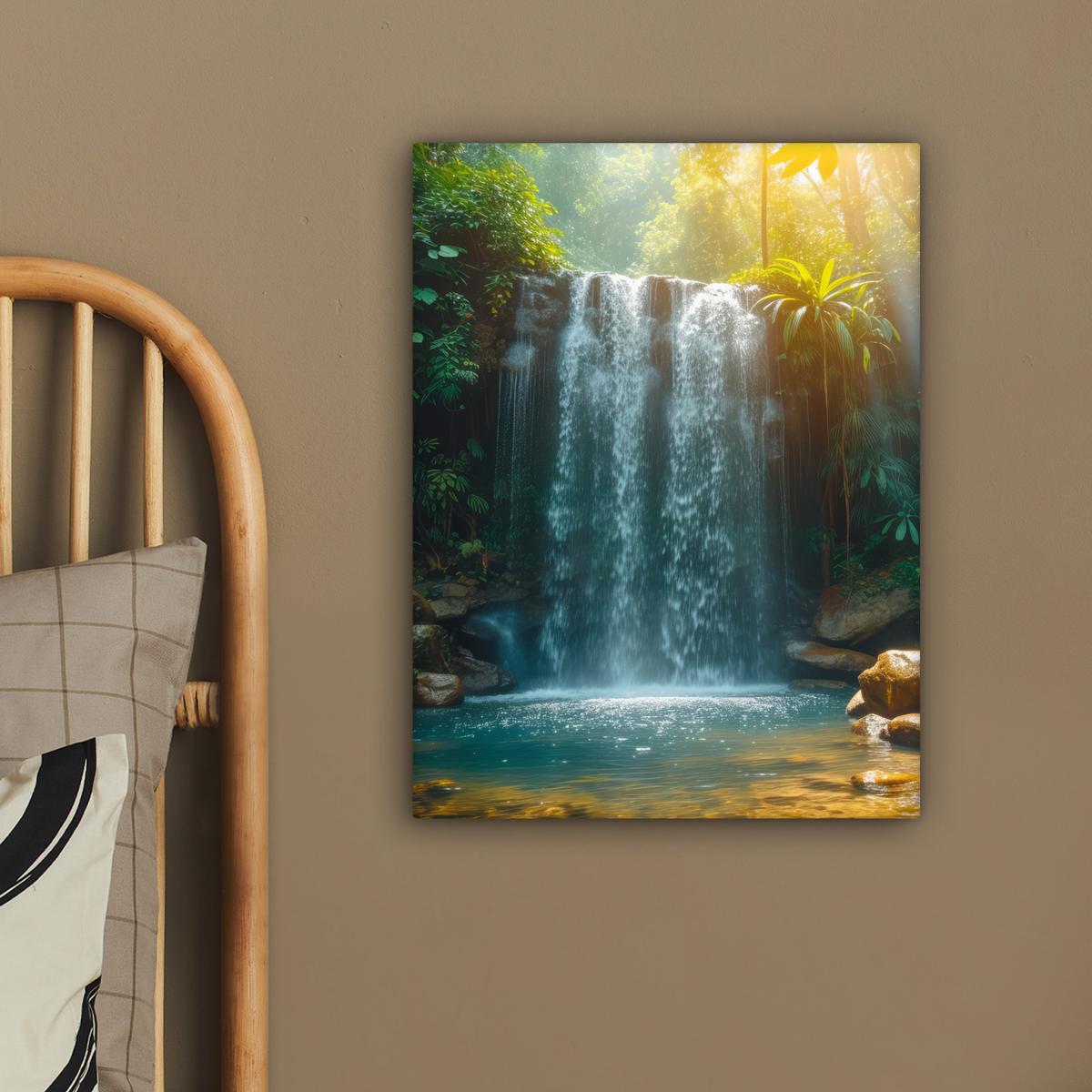 LEINWANDBILD Wasserfall - Dschungel - Sonne - Grün - Natur Room Decor 30x40 cm - Grün, Textil (30/40cm) - MuchoWow