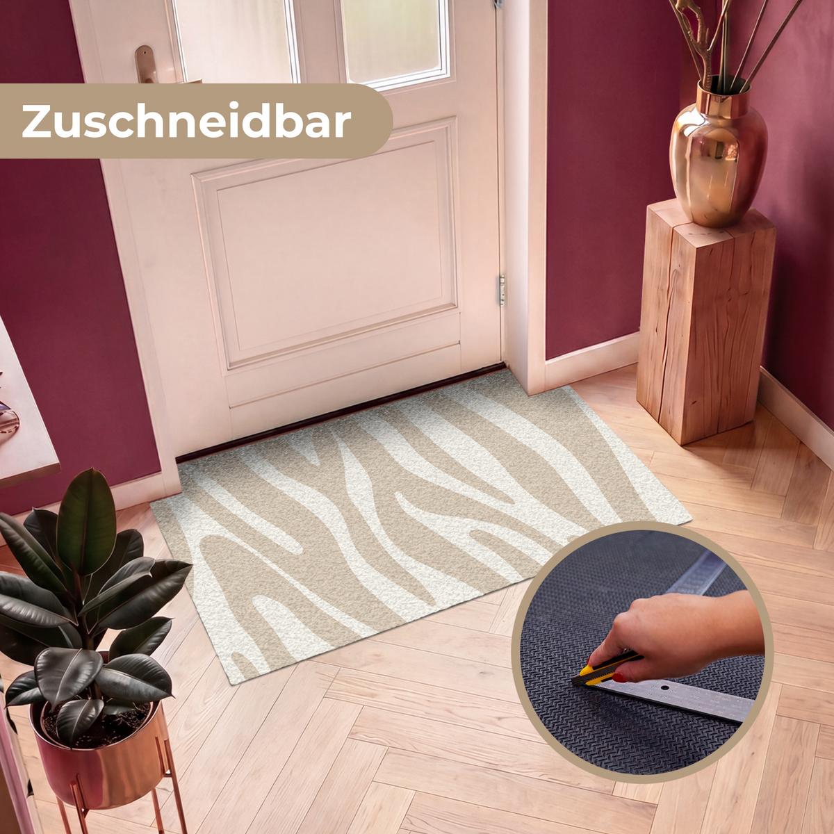 FUSSMATTE Zebramuster - Beige - Weiß - Tiermuster Schmutzfänger 120x80 cm - Beige, Kunststoff (120/0.4cm) - MuchoWow