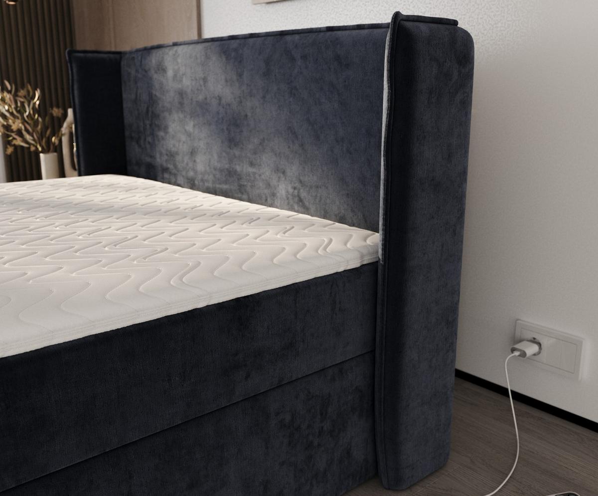 BOXBETT Viva 160/200 cm Marineblau im Lotta Stoff - Schwarz/Dunkelblau, Holz/Holzwerkstoff (160/200cm) - AltaBeds