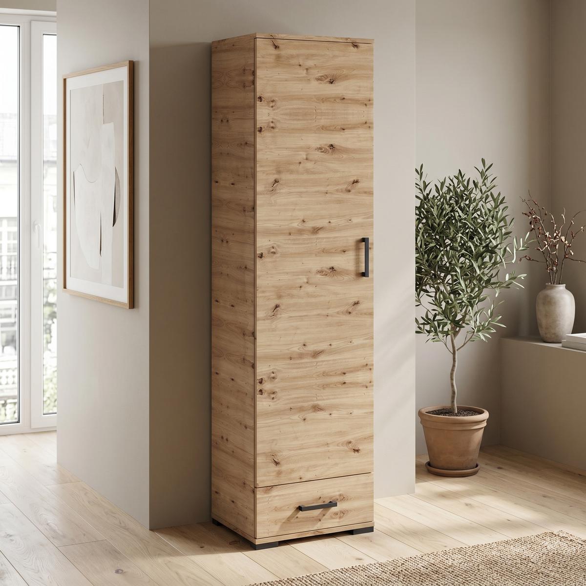 DREHTÜRENSCHRANK ALBANO 50/186/40cm 1-türig Eiche Artisan - Eiche Artisan, Holzwerkstoff (50/186/40cm) - MASSENO