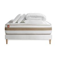 BETT Le Raffiné Taschenfederkern und Memory-Schaum 180 x 200 cm h1 - Kit Bettgestell Weiß - Mit Kissen und Bettdecke - Beige/Weiß, Karton/Holz (180/200cm) - Marmottes & Co