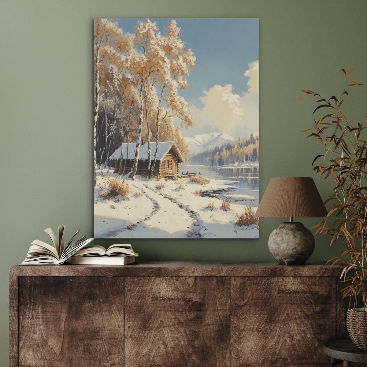 AKUSTIKBILD Winter - Schnee - Zuhause - Natur Wandbilder 60x80 cm - Hellbraun, Kunststoff (60/80/0.9cm) - MuchoWow