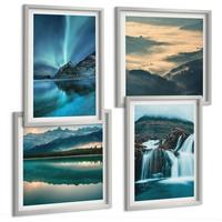 BILDER SET 4er Set - 50x50 cm & 40x60 cm Silberner Rahmen - Winterlandschaften, Wasserfälle, Nordlichter - Silberfarben, Kunststoff (50/50cm) - TULUP
