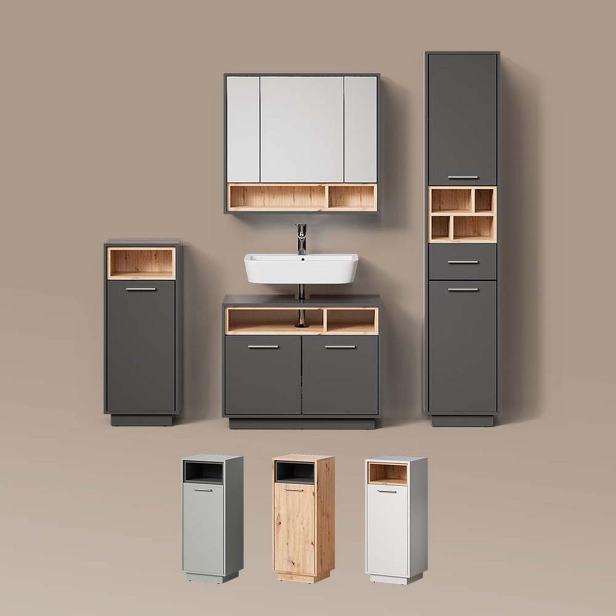 BADMÖBEL-SET Temo Anthrazit 4 Teile - Anthrazit, Holzwerkstoff (80/93/40cm) - Livinity®