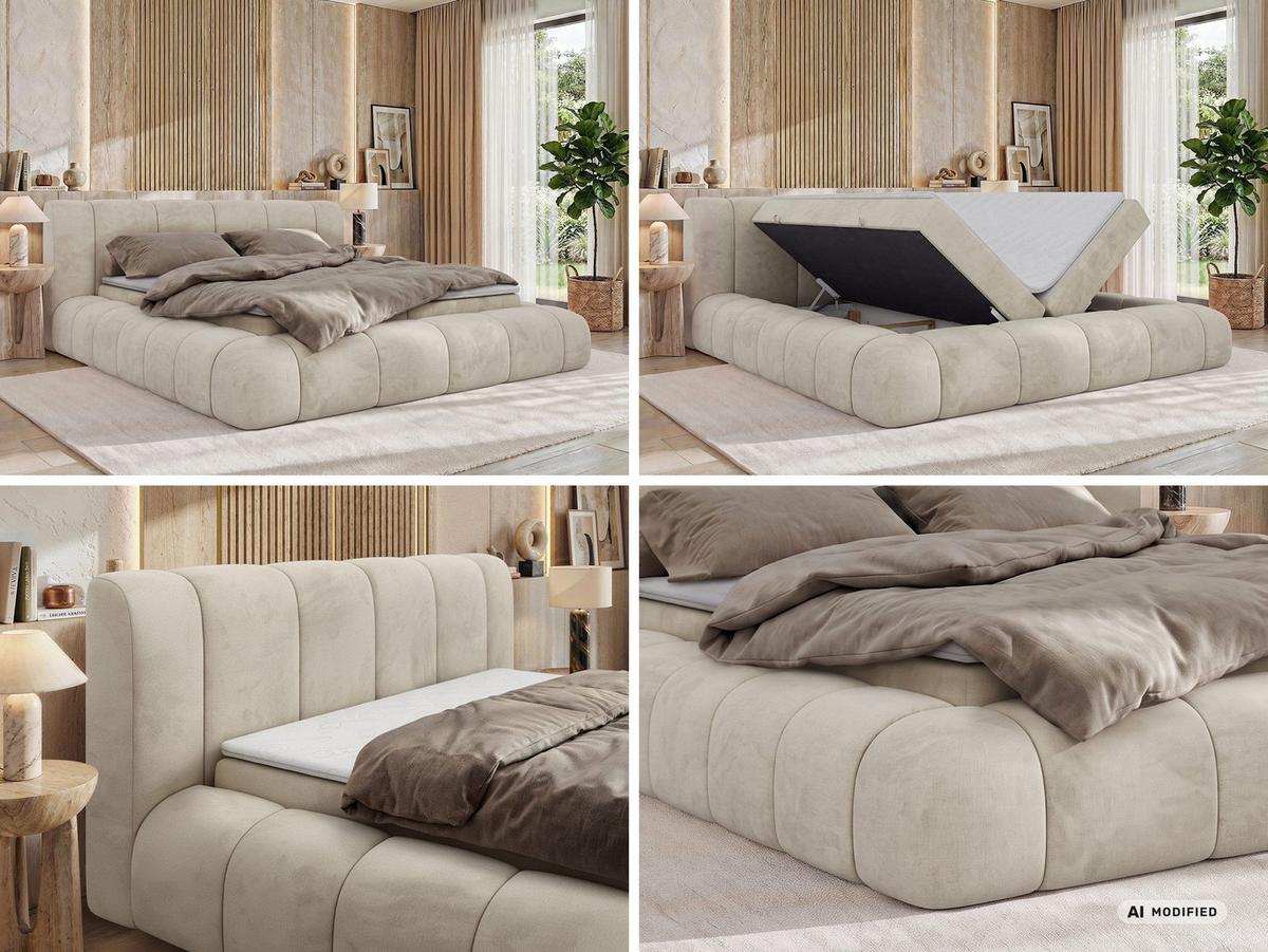 BOXBETT NUBEA 140/200 - Beige Velvet - Topper Visco - H4 - Beige/Schwarz, Kunststoff/Textil (140/200cm) - MKS