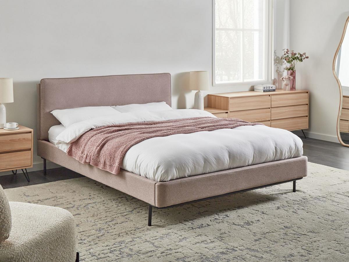 BETT mit Lattenrost 160/200 cm Taupe Corio - Taupe/Schwarz, Textil (160/200cm) - Beliani