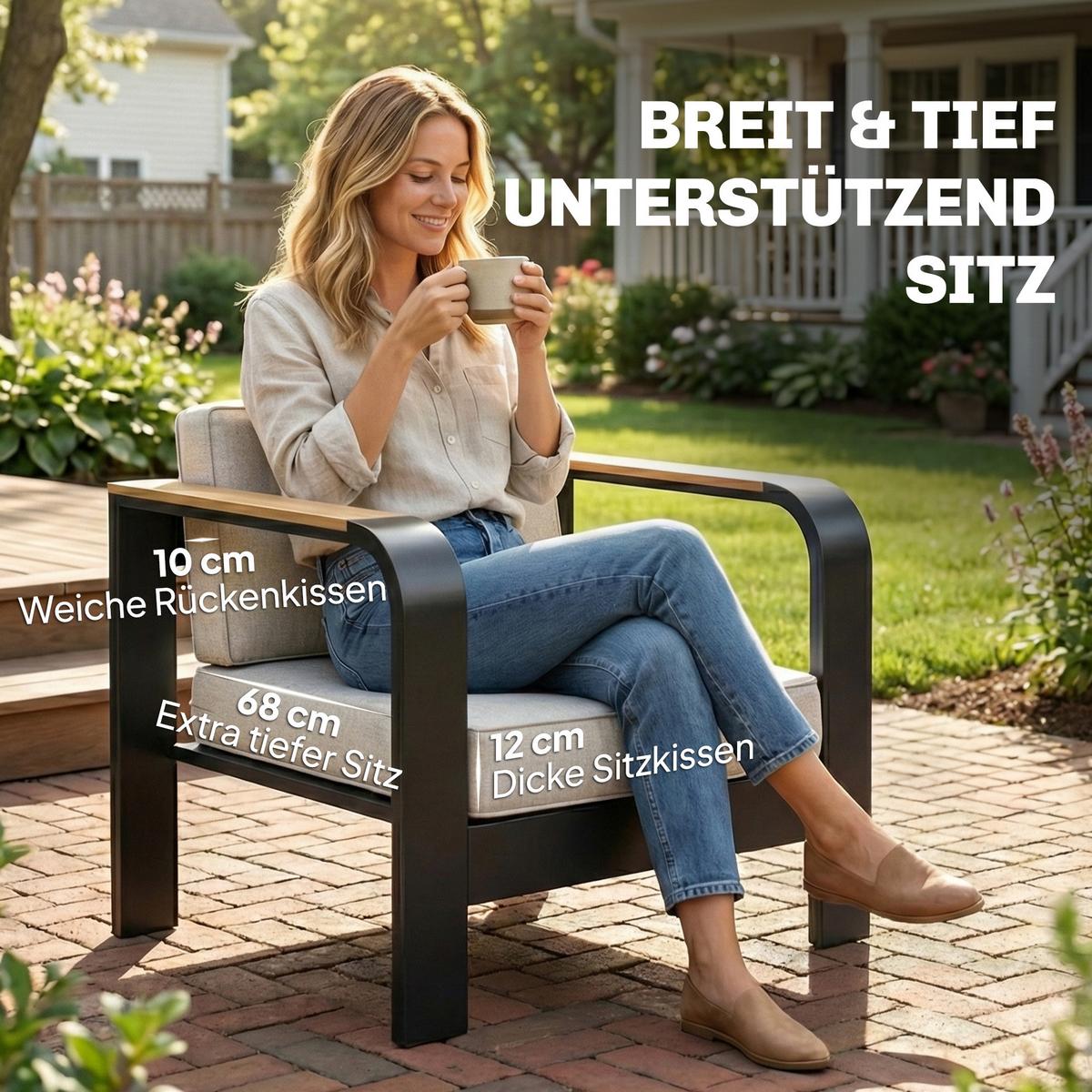 GARTENMÖBEL-SET 4er Set Aluminium WPC Beige - Beige/Teakfarben, Textil/Metall - Outsunny