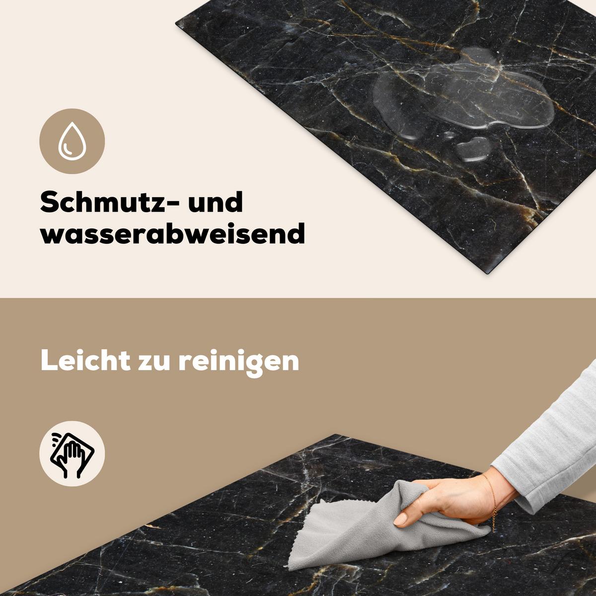 HERDABDECKPLATTE Marmor - Schwarz - Gold - Grau - Marmorstruktur Ceranfeldabdeckung 78x52 cm - Goldfarben, Kunststoff (78/52/0.2cm) - MuchoWow