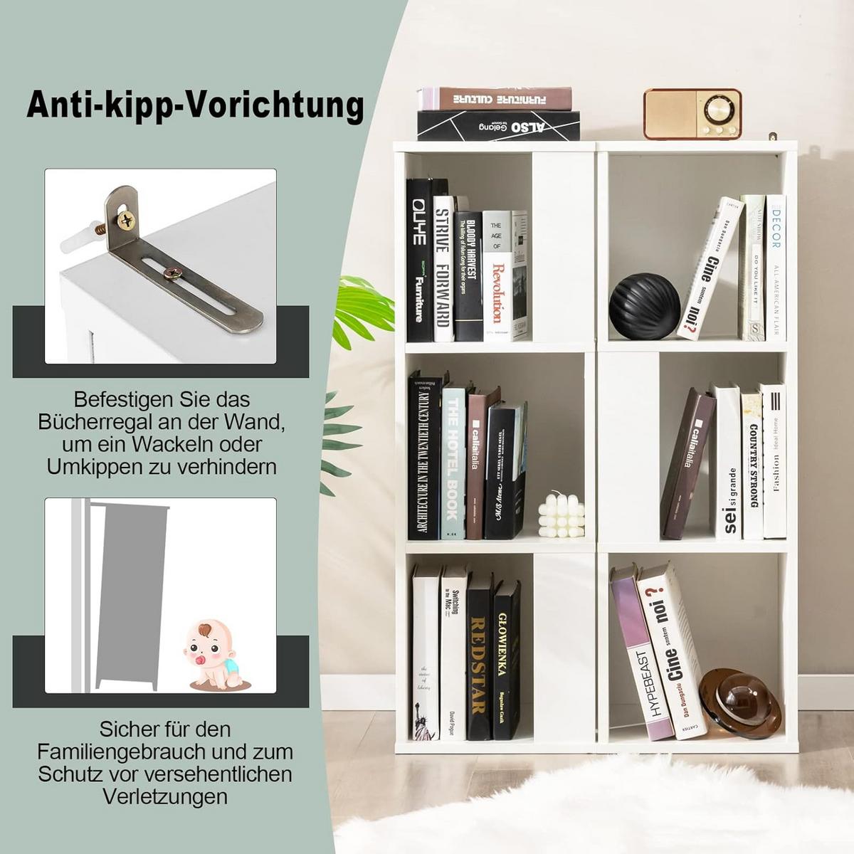 BUCHERREGAL 3 Ebenen Weiß 2er-Set - Weiß, Holz (33/101/33cm) - COSTWAY