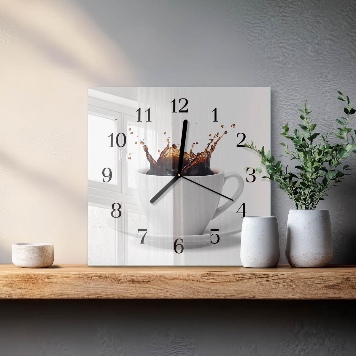 WANDUHR aus Glas 30x30 cm - Kaffee - Weiß, Glas (30/30/0.4cm) - TULUP