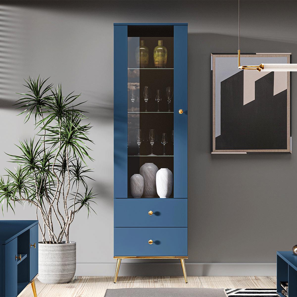 VITRINE Thalia Blau - Blau, Holzwerkstoff (55/190/40cm) - Petits-meubles