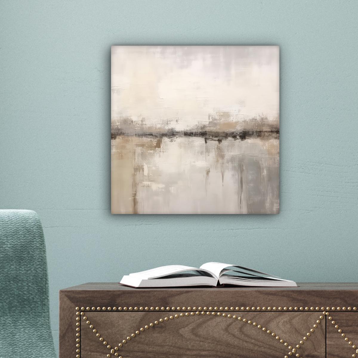 LEINWANDBILD Moderne Kunst - Abstrakt - Beige Deko Wohnzimmer 20x20 cm - Beige, Textil (20/20cm) - MuchoWow