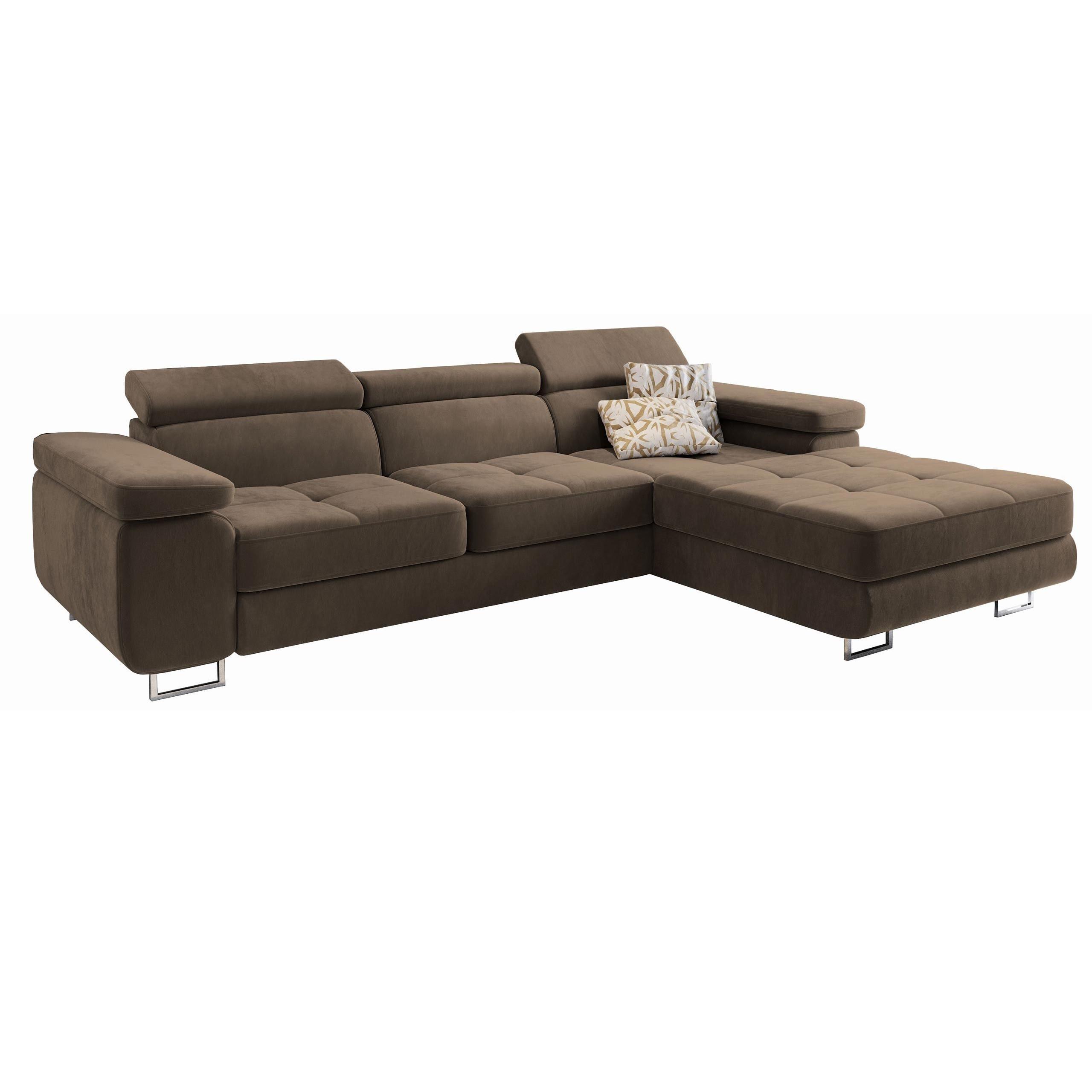 ECKSOFA ELMA R-S Beige Velours-Stoff mit Schlaffunktion - Beige/Silberfarben, Holz/Textil (280/205cm) - MASSENO