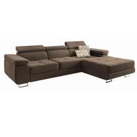 ECKSOFA ELMA R-S Beige Velours-Stoff mit Schlaffunktion - Beige/Silberfarben, Holz/Textil (280/205cm) - MASSENO