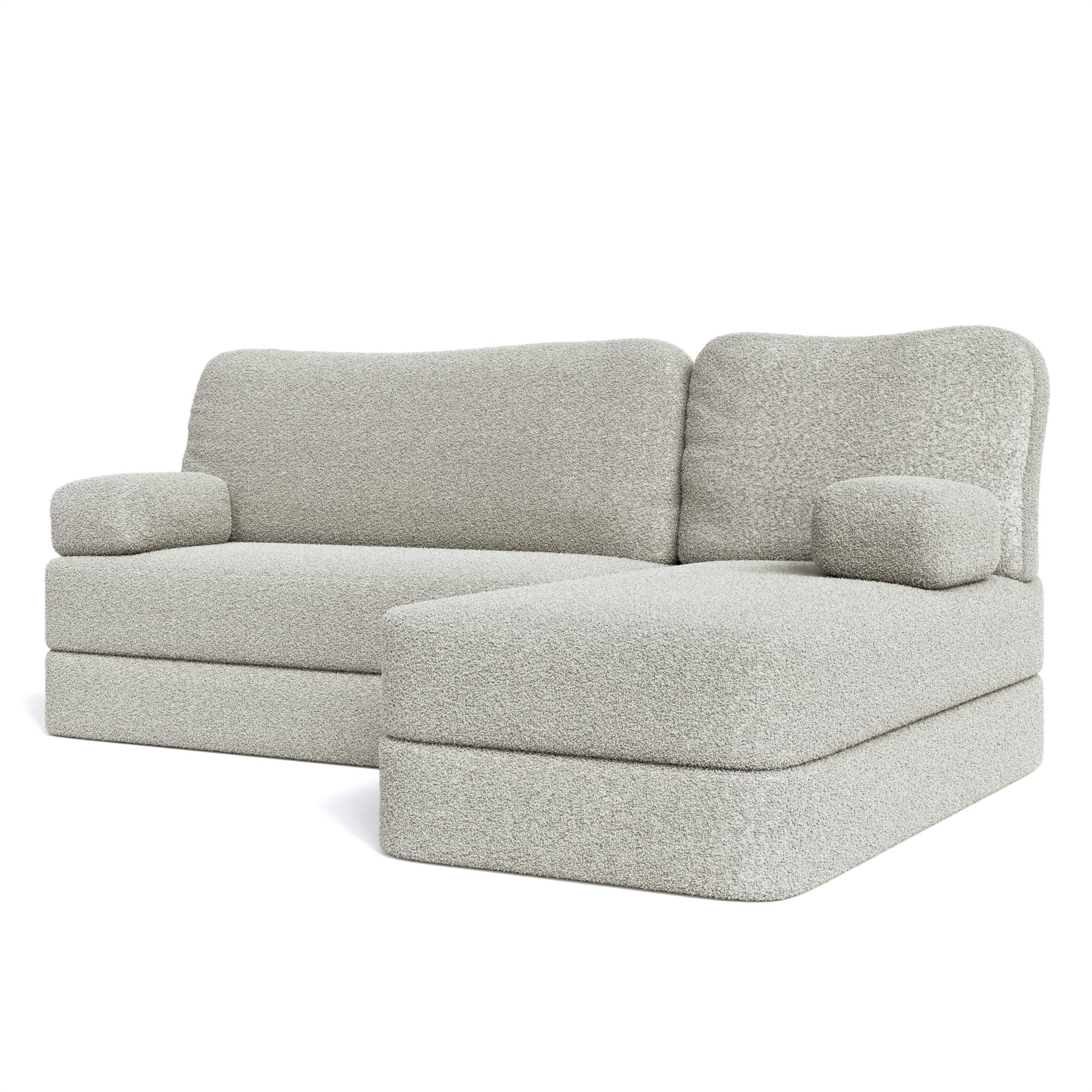 ECKSOFA SABI modulares Boneless Sofa mit Schlaffunktion Hellgrau Boucle-Stoff - Hellgrau, Textil (200/120cm) - MASSENO