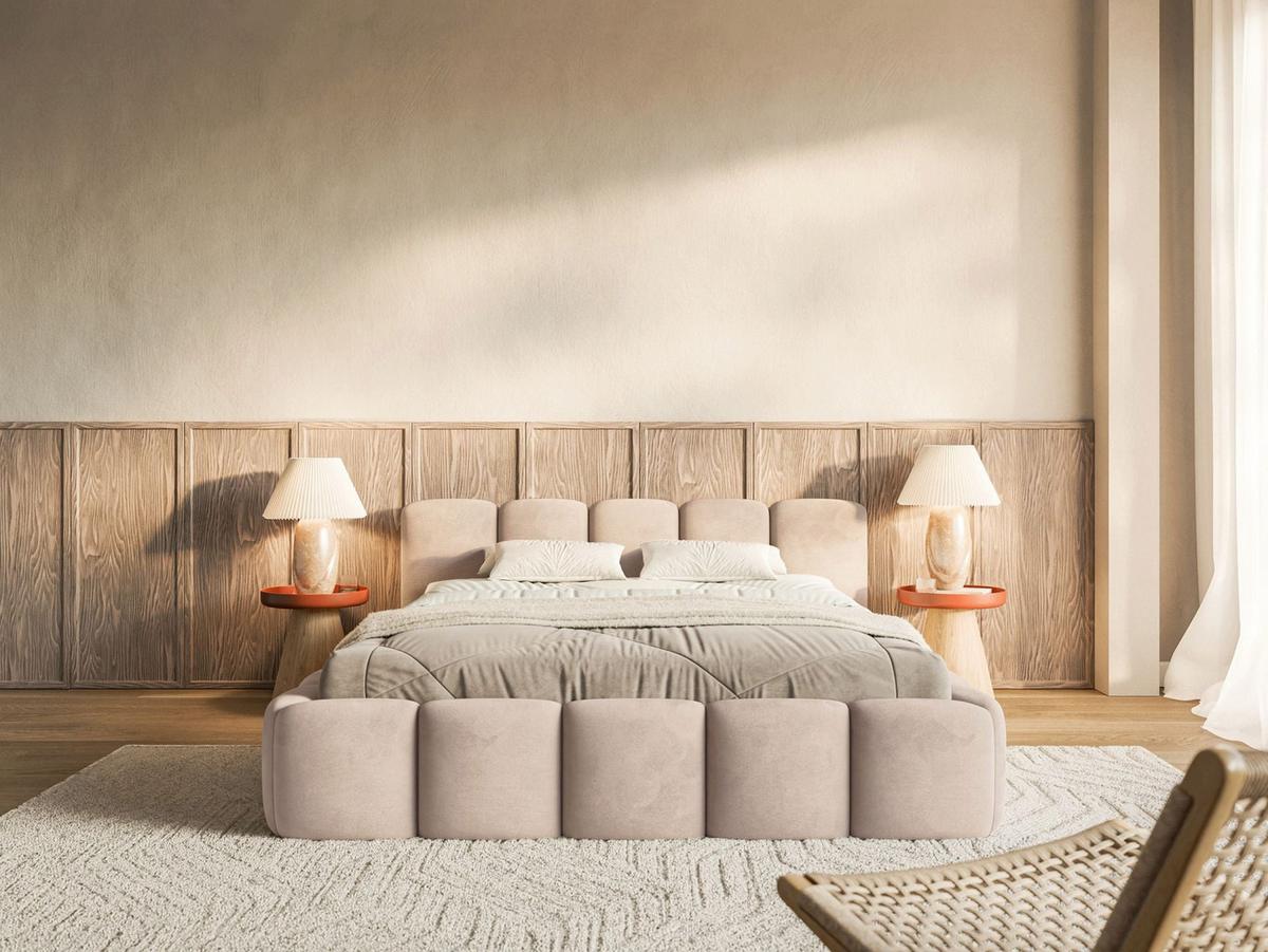 POLSTERBETT Cloudy Low Beige Samt, 120x200 cm - Beige/Schwarz, Kunststoff/Textil (120/200cm) - Selsey