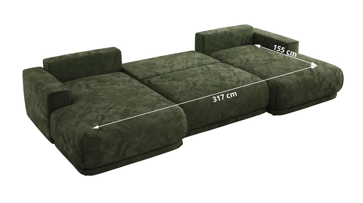 WOHNLANDSCHAFT RINA U Dunkelgrün Schenille glatt - Dunkelgrün/Schwarz, Kunststoff/Textil (360/85/170cm) - MKS