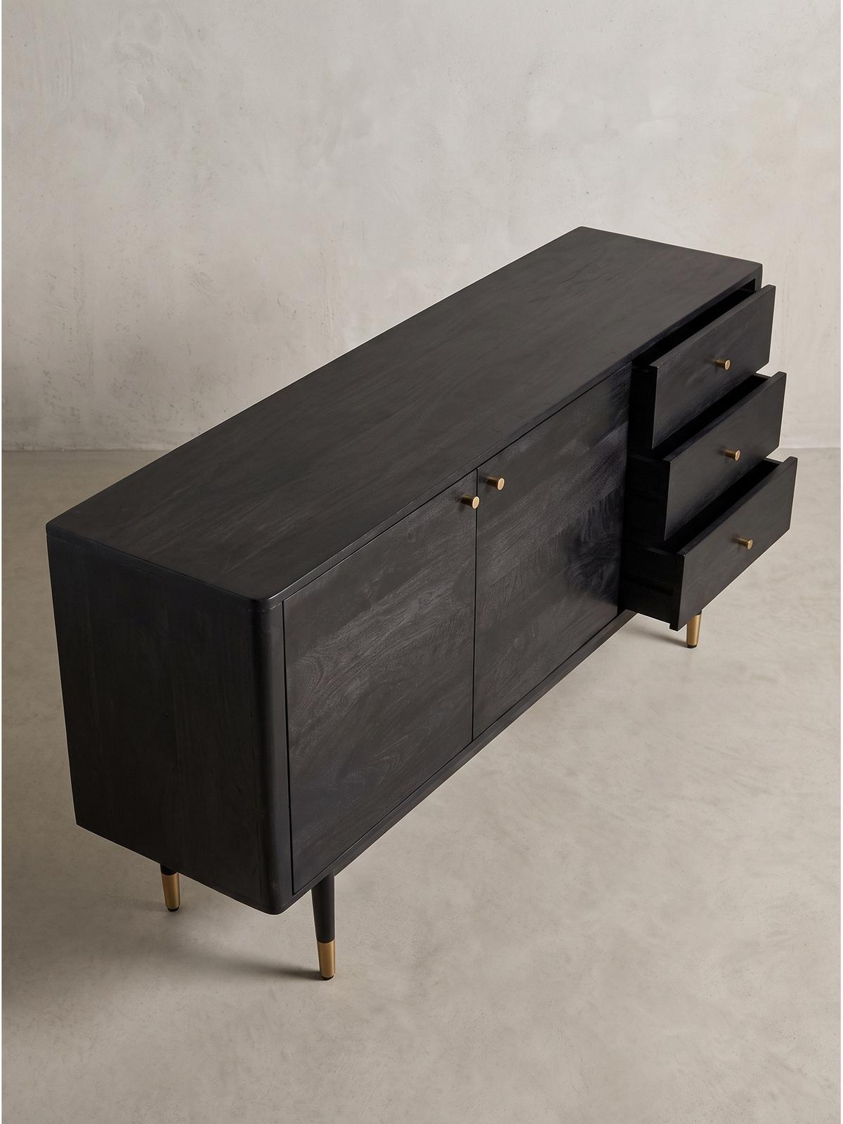 KOMMODE PANAREA, Akazie Massivholz, mit Stauraum, Schwarz, 160 x 42 x 81 cm - Schwarz, Holz/Metall (160/81/42cm) - KADIMA DESIGN