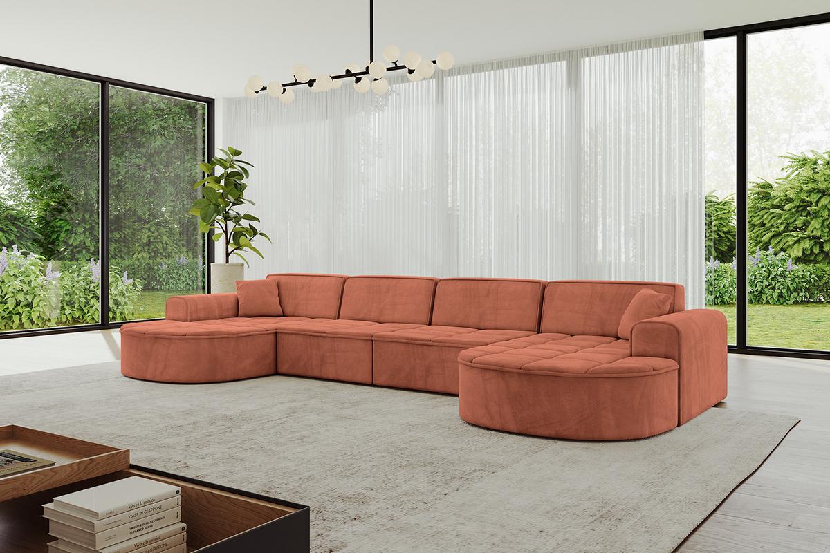 WOHNLANDSCHAFT TARO-U2 - 388x171x79,5 cm Apricot - Koralle, Holzwerkstoff/Textil (388/79.5/171cm) - ALTDECOR