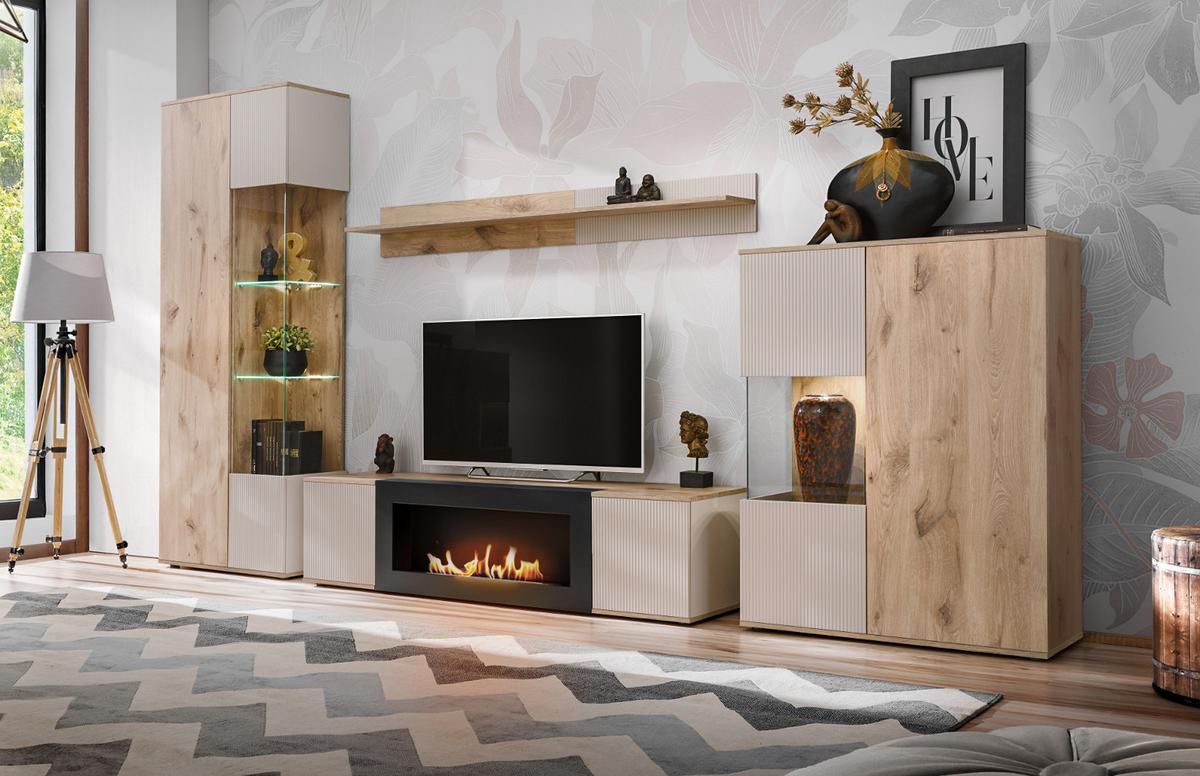 VITRINE Eiche, Kaschmir 70 x 197 cm, Vitrinenschrank inklusive LED-Beleuchtung - Kaschmir/Eichefarben, Glas/Holzwerkstoff (70/197/40cm) - Inn.Furn
