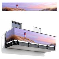 BALKON-SICHTSCHUTZ Leuchtturm - Dünen - Sonnenuntergang Groß 500x80 cm - Hellrosa, Kunststoff (500/80cm) - MuchoWow
