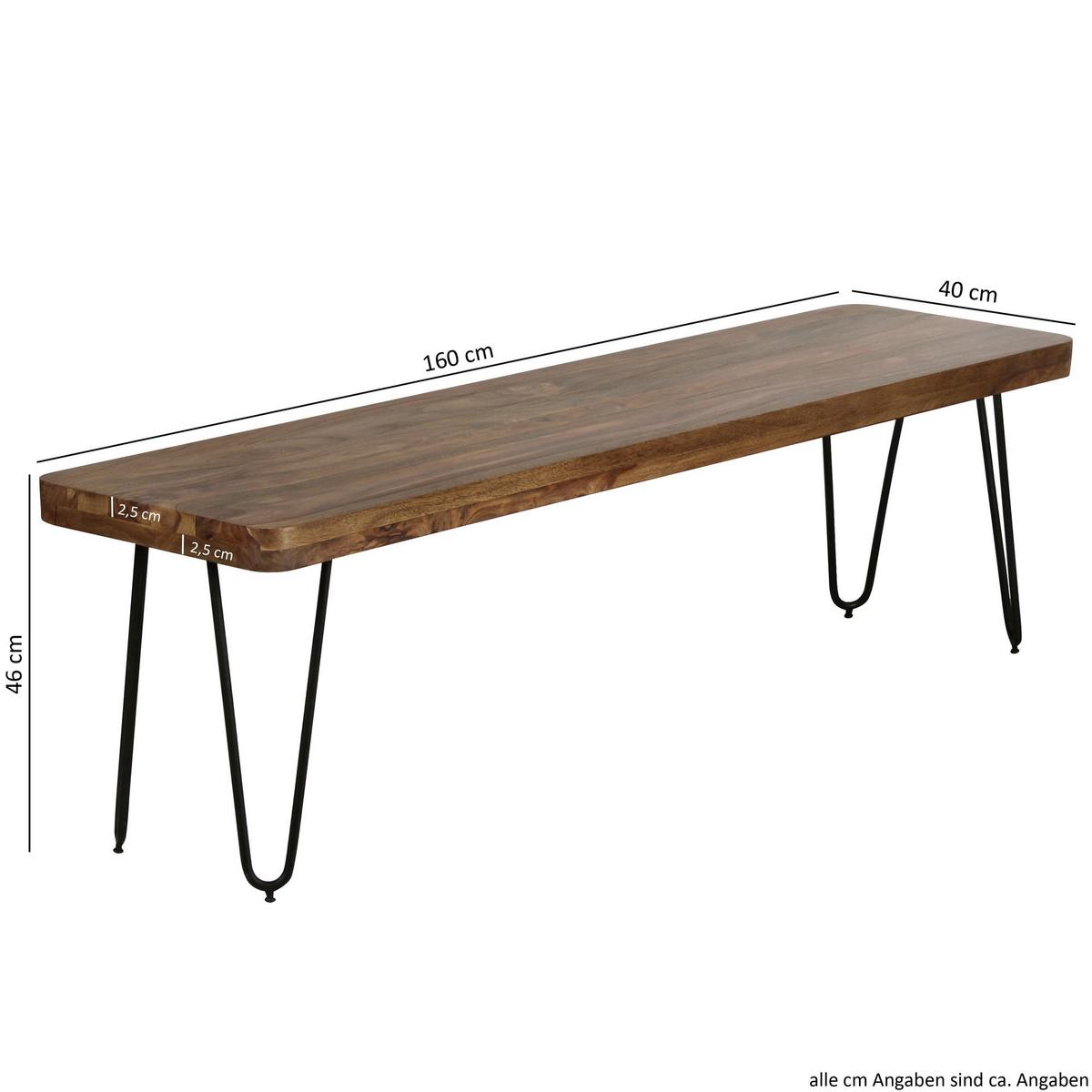 SITZBANK BALU Massivholz Metallbeine Landhausstil, Braun 160x40x45 cm - Schwarz/Braun, Holz/Metall (160/45/40cm) - KADIMA DESIGN