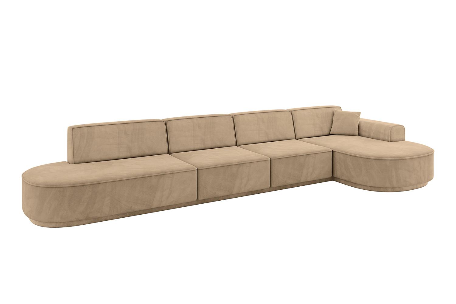 ECKSOFA Ottomane Rechts MARI-L3-v3 - 413x171x83 cm Taupe Velours - Taupe/Schwarz, Holzwerkstoff/Kunststoff (171/413cm) - ALTDECOR
