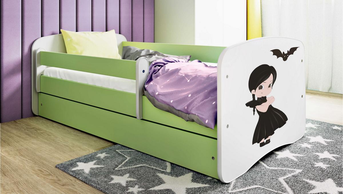 KINDERBETT mit Schublade Mädchen in Schwarz und Matratze 180/80 - Grün, Holzwerkstoff (80/180cm) - RAUMHIRSCH FURNITURE