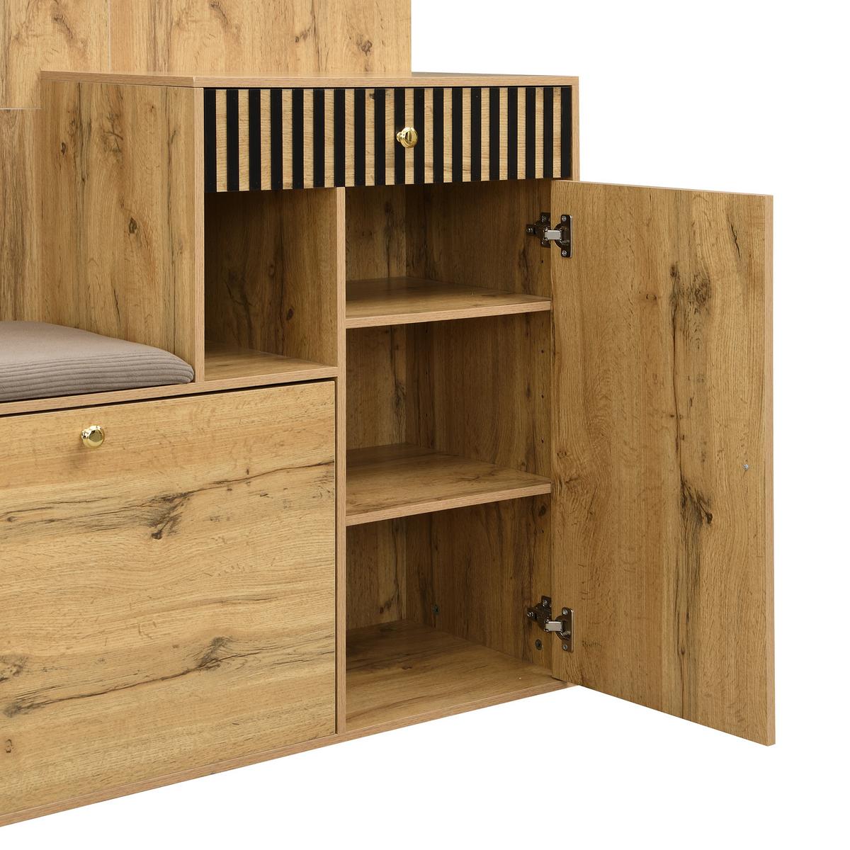 GARDEROBE FÜR FLUR - kombischrank mit Spiegel, Sitzbank und Stauraum - Sonoma Eiche, Glas/Holzwerkstoff (110/186/37cm) - Urban Meuble