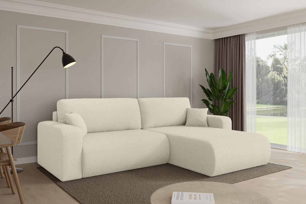 ECKSOFA mit Schlaffunktion Ottomane Rechts BERY-L 276x193x88 Beige Bouclé - Sandfarben/Beige, Holzwerkstoff/Kunststoff (276/193cm) - ALTDECOR