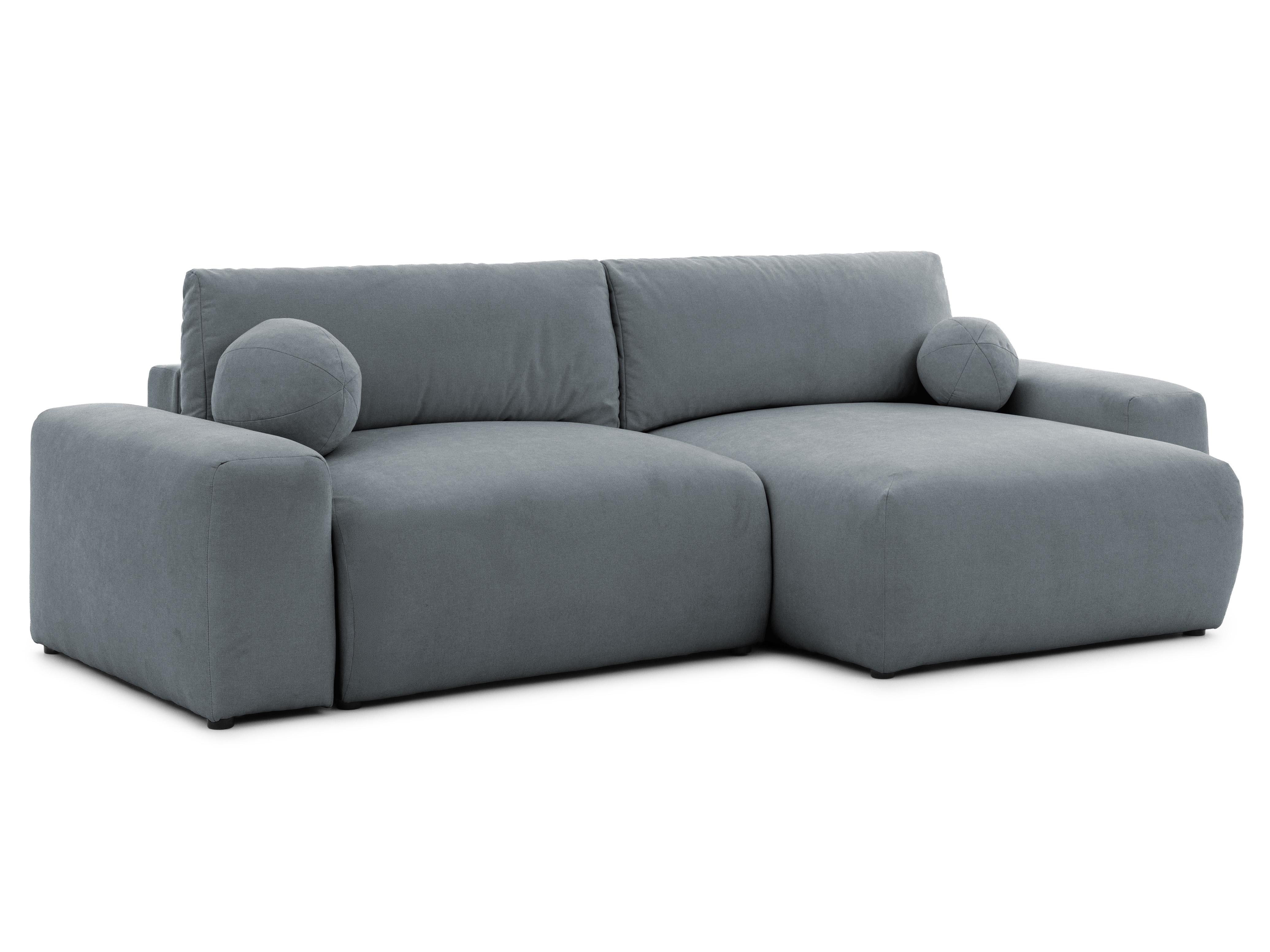 ECKSOFA Puffy mit Schlaffunktion und Bettkasten - besonders weich und puffig aus Dunkelgrau Webstoff - Ottomane rechts - Dunkelgrau/Schwarz, Holz/Kunststoff (266/138cm) - S-Style