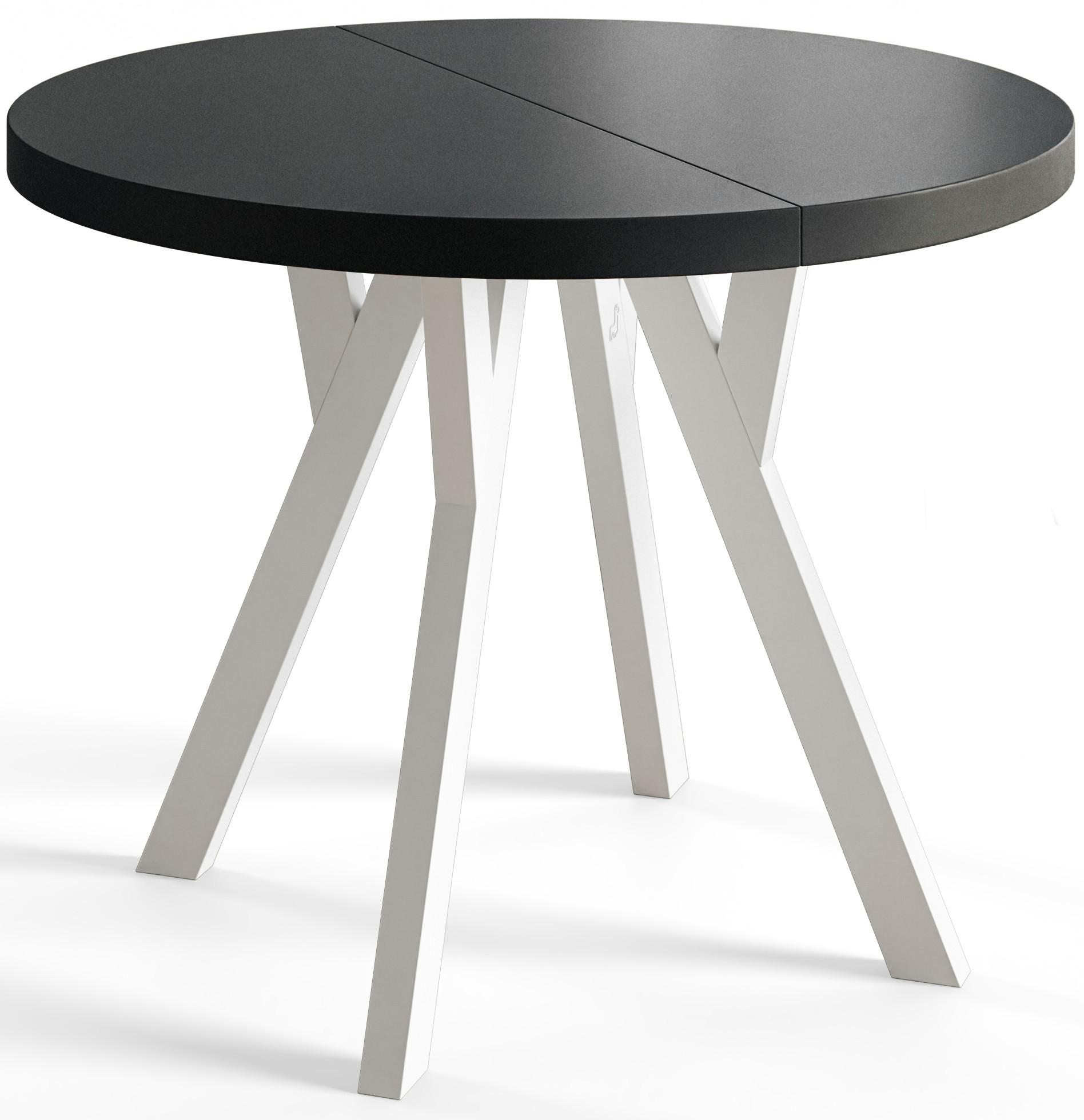 RUNDER Esstisch ausziehbar – Moderner Wohnzimmertisch und Küchentisch – Tisch mit Stabile Konstruktion, Durchmesser 80 cm - 130 cm - Farbe Schwarz - Schwarz/Weiß, Holzwerkstoff (80/80/77cm) - Alpi-Möbel