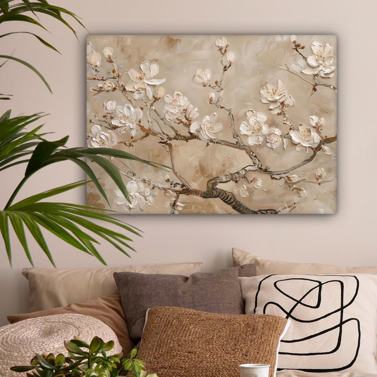 LEINWANDBILD Blumen - Modern - Beige - Weiß - Blüte Wandbilder 80x60 cm - Beige, Textil (80/60cm) - MuchoWow