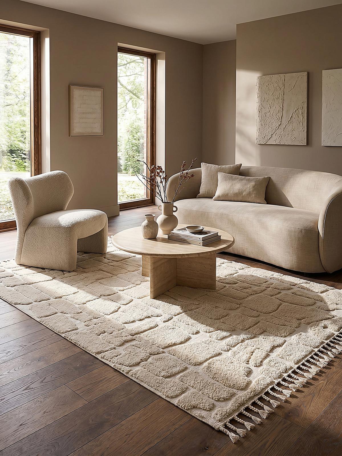 HOCHFLORTEPPICH mit Fransen MARA, geometrisch, Creme, 160 x 230 cm - Beige, Textil (230/160cm) - KADIMA DESIGN