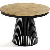 ESSTISCH Naro rund ausziehbar mit Schwarzem Lamellen-Metallgestell, Braun 100-180/100/76 cm - Eichefarben/Schwarz, Holzwerkstoff/Metall (100/176/76cm) - WFL GROUP