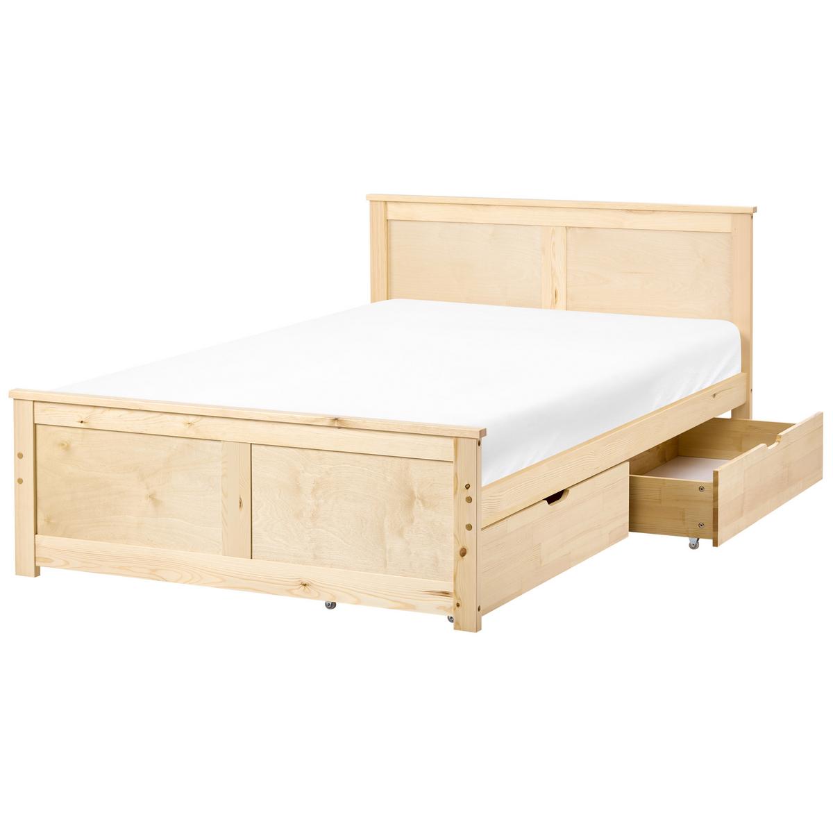 BETT mit 2 Schubladen 120/200 cm Kiefernholz Hellbraun Dauphin - Hellbraun, Holz (120/200cm) - Beliani