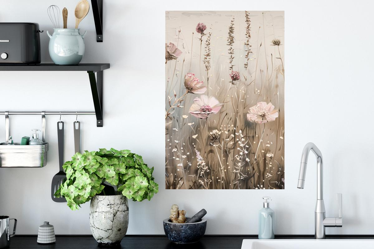 WANDTATTOO Blumen - Rosa - Modern - Beige Wandbild 40x60 cm - Beige, Kunststoff (40/60/0.1cm) - MuchoWow