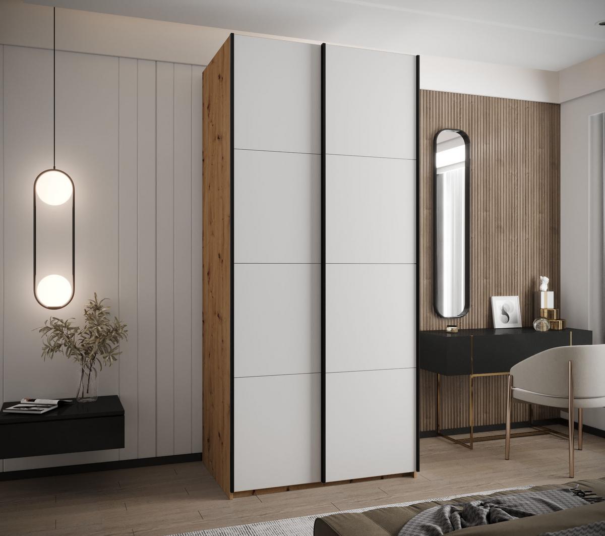 SCHWEBETÜRENSCHRANK 245,5/120/64 2-türig - Schwarz/Weiß, Holz/Metall (120/245/64cm) - Abiks Möbel