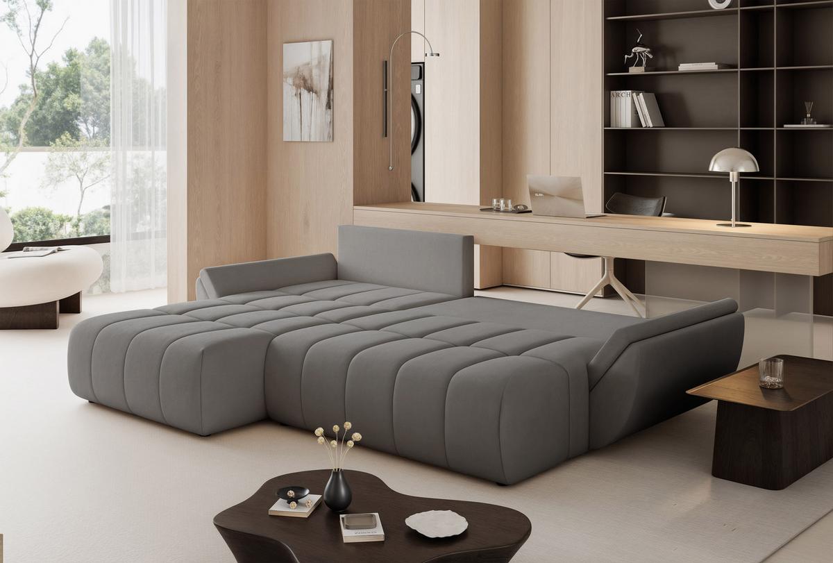 ECKSOFA ARO mit Schlaffunktion und Bettkasten Grau - Schwarz/Grau, Kunststoff/Textil (280/190cm) - Idohome