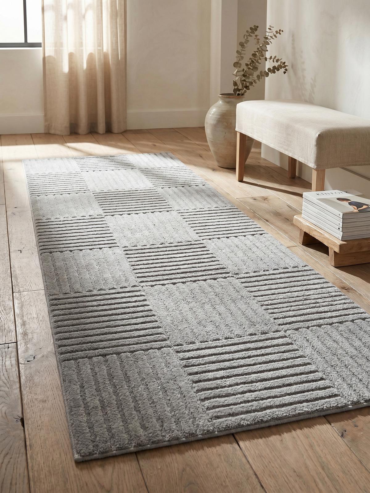TEPPICH Hochflor RIGI in Silber, mit Cord-Streifen-Patchwork, 80 x 250 cm - Silberfarben, Textil (250/80cm) - KADIMA DESIGN