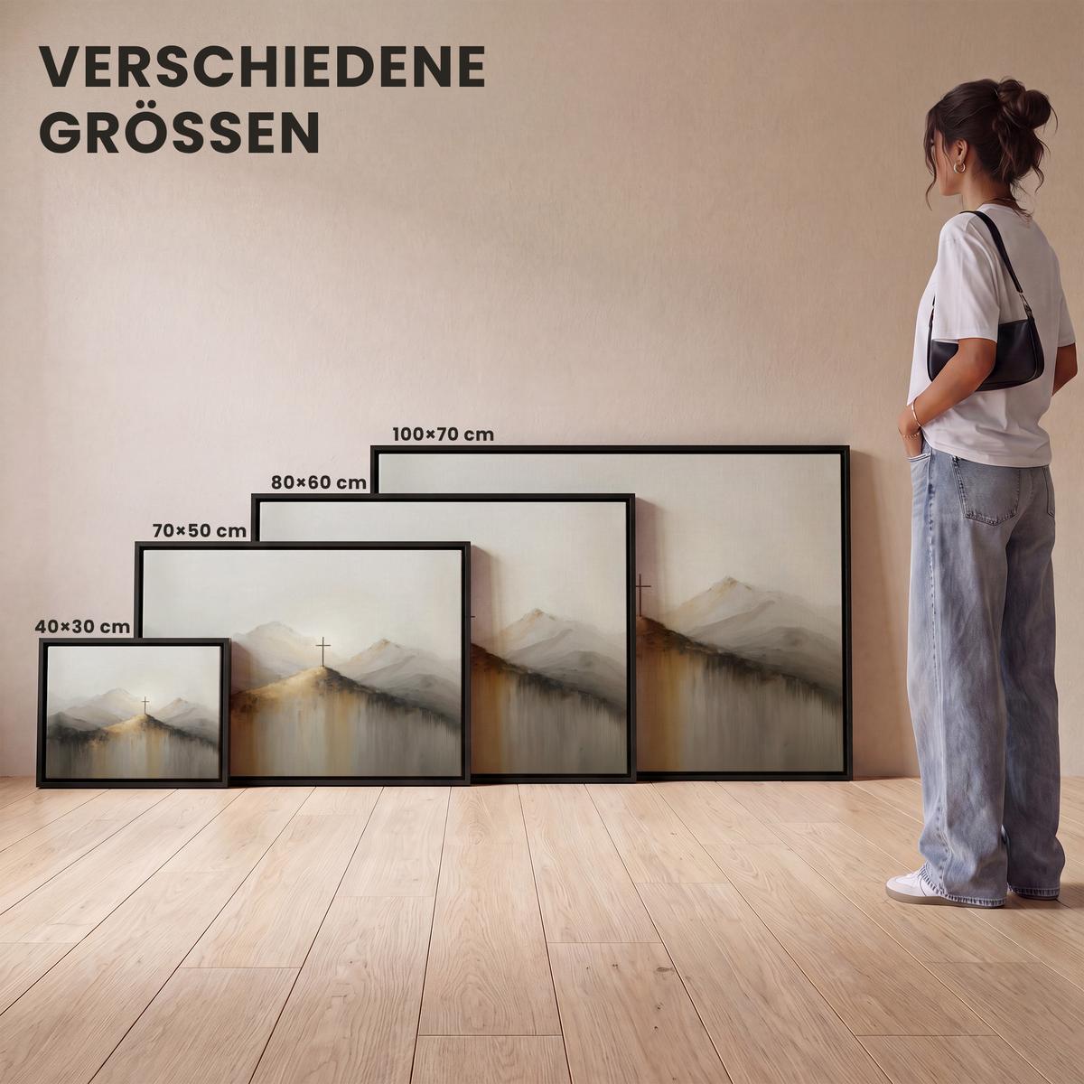 LEINWAND Bilder mit Rahmen - Hügel - Abstrakt - Kreuz - Christentum - 40x30 - Beige, Textil (40/30cm) - MuchoWow