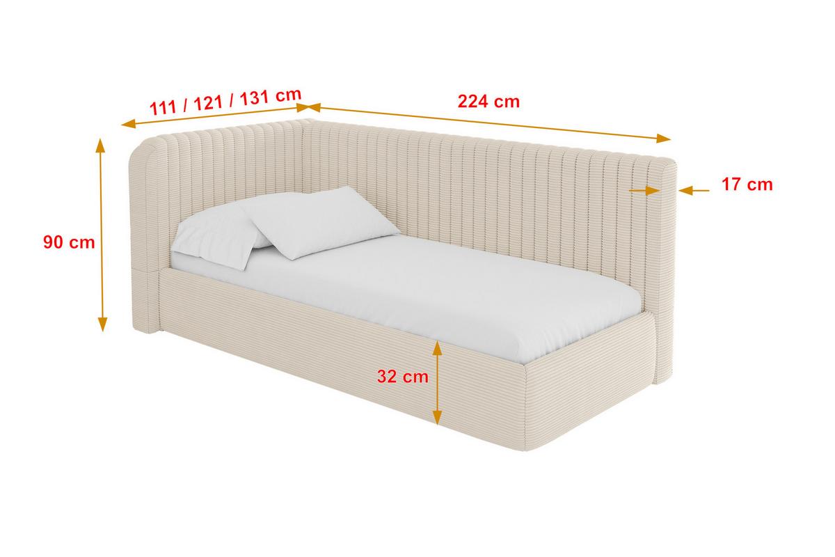 EINZELLBETT Jugendbett mit Bettkasten, Rechts - AURY 100x200 Beige - Kaschmir, Holzwerkstoff/Textil (100/200cm) - ALTDECOR